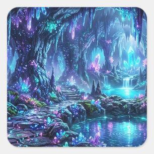 Sticker Carré Forêt lumineuse avec lac