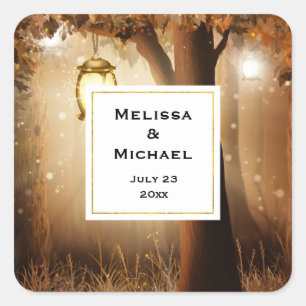 Sticker Carré Forêt magique avec Fairy Lights Mariage