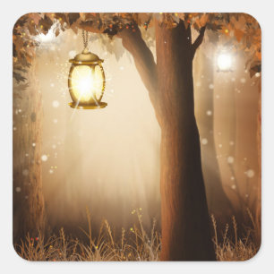 Sticker Carré Forêt magique avec lumières des fées