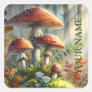 Sticker Carré Forêt magique personnalisée Foliage du champignon 
