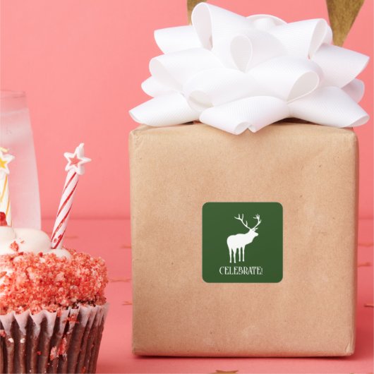 Sticker Carré Forêt moderne Green Noël Deer (Fête)