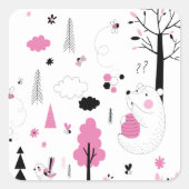 Sticker Carré Forêt Ours des bois Abeille miel doux (Devant)