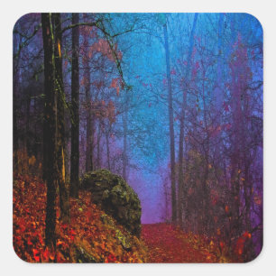 Sticker Carré Forêt peinte d'automne brume violette
