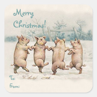 Sticker Carré Forfait Jote Funny Dancing Pigs "Joyeux Noël"