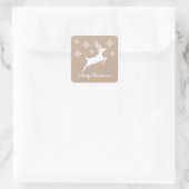 Sticker Carré Forme De Cerf Blanc Sur Beige Avec Flacons De Neig (Sac)