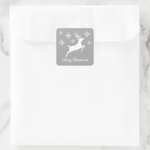 Sticker Carré Forme de cerf blanc sur fond gris avec flocons de 