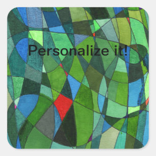 Sticker Carré Formes courbes douces en vert cool et accents roug