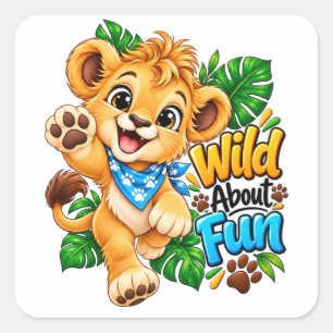 Sticker Carré Fou de lionceau amusant