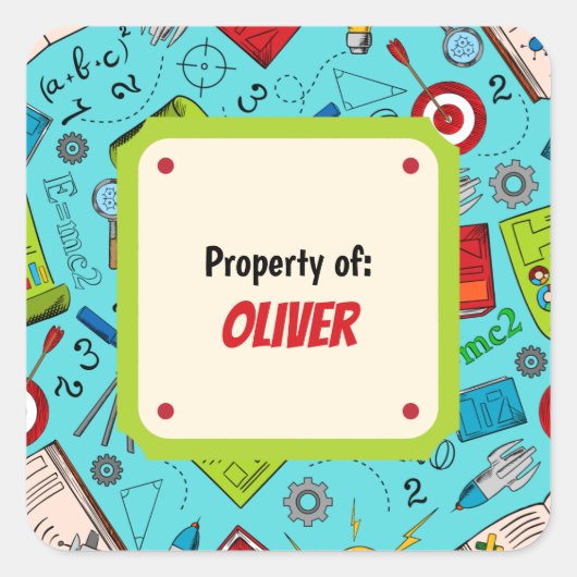 Sticker Carré Fournitures scolaires amusantes et colorées Motif (Devant)