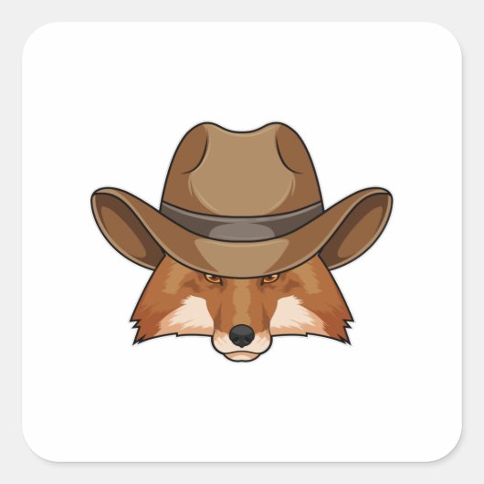 Sticker Carré Fox comme Cowboy avec Casquette (Devant)