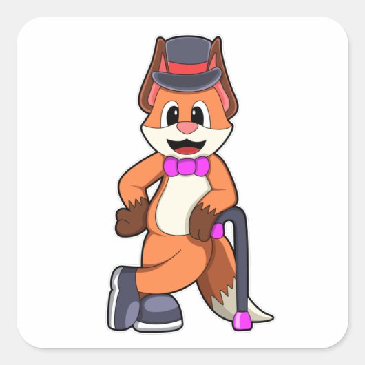 Sticker Carré Fox en Gentleman avec Casquette et bâton (Devant)
