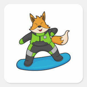 Sticker Carré Fox en Snowboard avec Snowboard