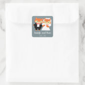 Sticker Carré Fox Mariage Cute Grey Personnaliser (Sac)