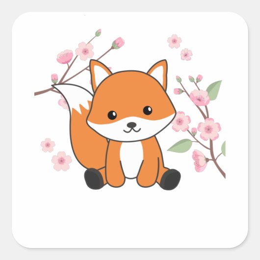 Sticker Carré Fox Sweet Animaux Pour Renards Kawaii (Devant)