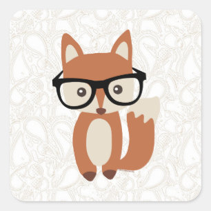 Sticker Carré Fox w/Glasses de bébé de hippie