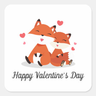 Sticker Carré Foxes adorables Couple Valentine   Sceau à coller