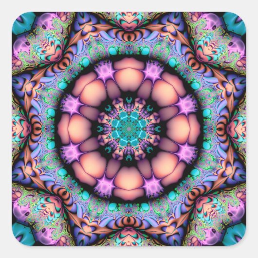 Sticker Carré Fractal Mandala Floral Psychedelic (Devant)