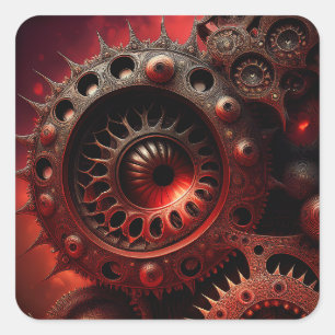 Sticker Carré Fractale Mandelbrot Steampunk Orange Foncé