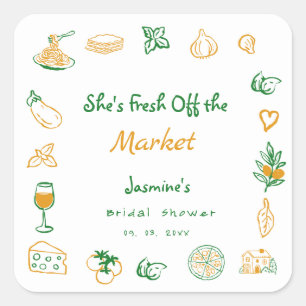 Sticker Carré Fraîchement retirée du marché Mariage Shower Dessi