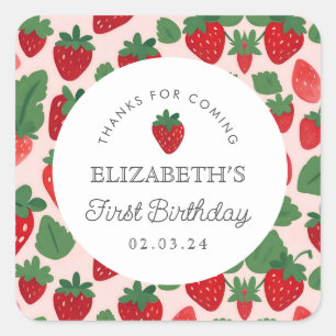Sticker Carré Fraise Berry Premier pique-nique Anniversaire