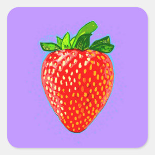 Sticker Carré Fraise juteuse en style pop art