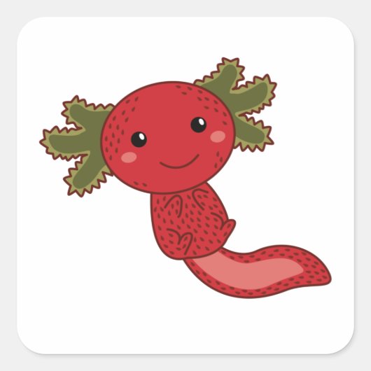 Sticker Carré Fraise Kawaii Axolotl Berry Cute (Devant)