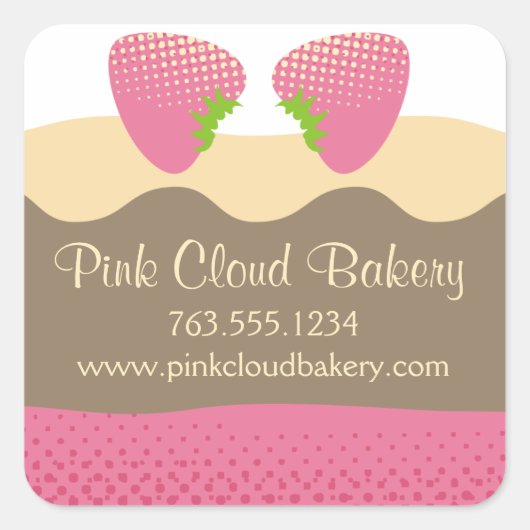 Sticker Carré Fraise rose gâteau gâteau gâteau gâteau de cuisson (Devant)