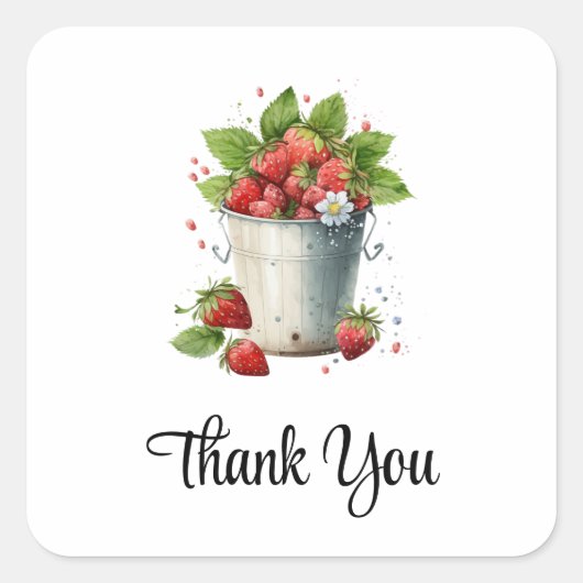 Sticker Carré Fraises dans un Merci à seau (Devant)