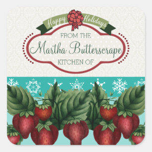 Sticker Carré Fraises de couleur personnalisée Filigrane de neig