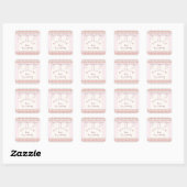 Sticker Carré Fraises d'été Merci de ruban rose (Feuille)