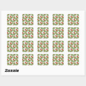Sticker Carré Fraises et fleurs rose et blanche (Feuille)