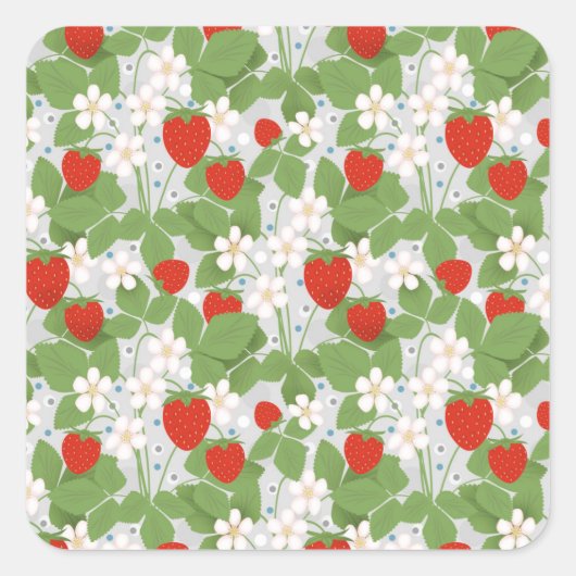Sticker Carré Fraises et fleurs rose et blanche (Devant)