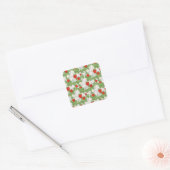 Sticker Carré Fraises et fleurs rose et blanche (Enveloppe)