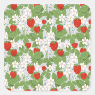 Sticker Carré Fraises et fleurs rose et blanche