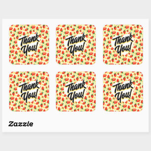 Sticker Carré Fraises et marguerites Merci d'aquarelle
