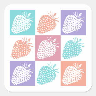 Sticker Carré Fraises Été Coloré