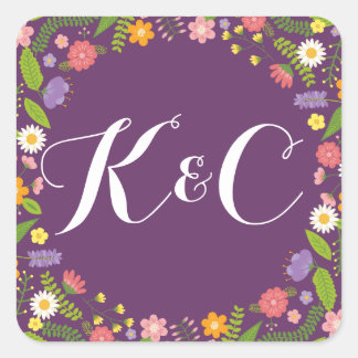 Sticker Carré Frame Florale en fleurs Mariage rustique du jardin