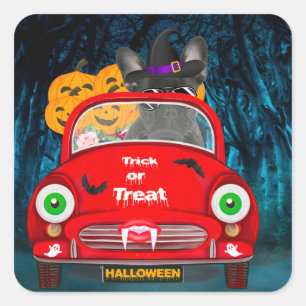 Sticker Carré Français Bulldog Driving Car Effrayant Halloween