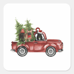 Sticker Carré Français en voiture Noël Ornament Chien Noël