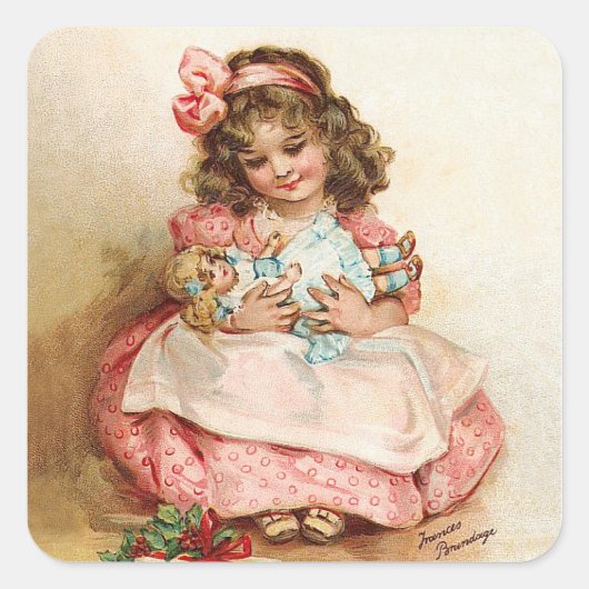 Sticker Carré Frances Brundage - Fille avec poupée (Devant)