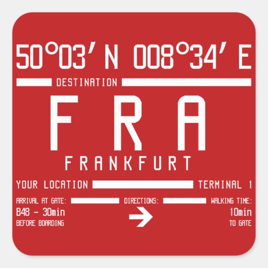 Sticker Carré Francfort Allemagne Code de l'aéroport IATA (Devant)