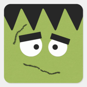 Sticker Carré Frankenstein drôle font face pour Halloween