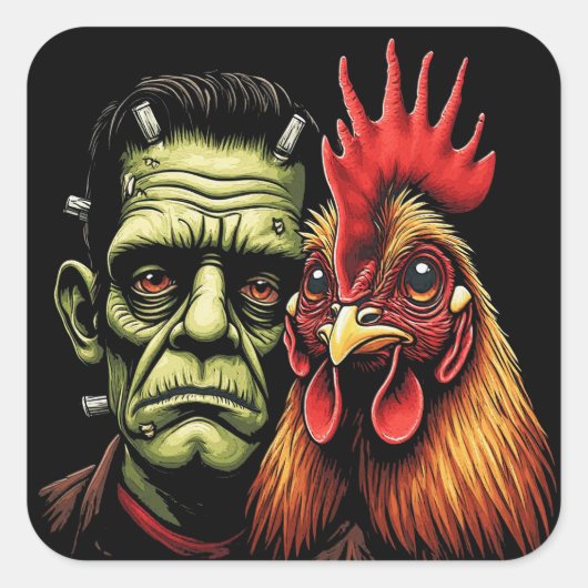 Sticker Carré "Frankenstein & Earl" Chessy Chicken Selfies (Devant)