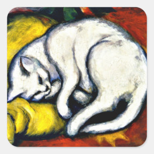 Sticker Carré Franz Marc - Chat Blanc, peinture d'art