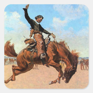 Sticker Carré Frédéric Remington Art Occidental "The Buck Jumper