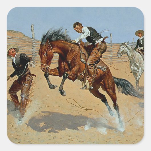 Sticker Carré Frederick Remington Art de l'Ouest "Faites-le perd (Devant)
