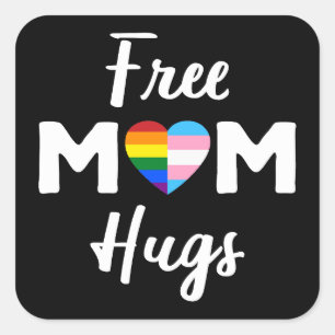 Sticker Carré Free Mom Hugs II - Rainbow Gay Trans Pride