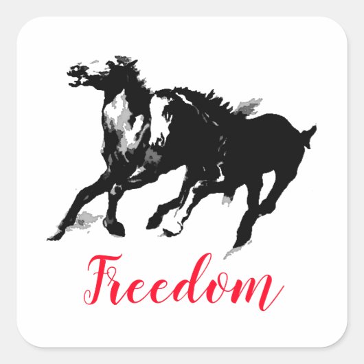 Sticker Carré Freedom Black White Pop Art Runses Horses (Devant)