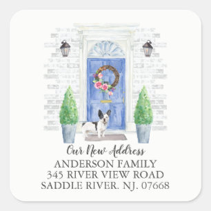 Sticker Carré French Bulldog Blue Door Nouvelle adresse Étiquet