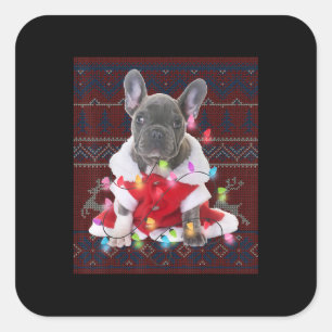 Sticker Carré French bulldog Christmas Lights Ugly Sweater Dog